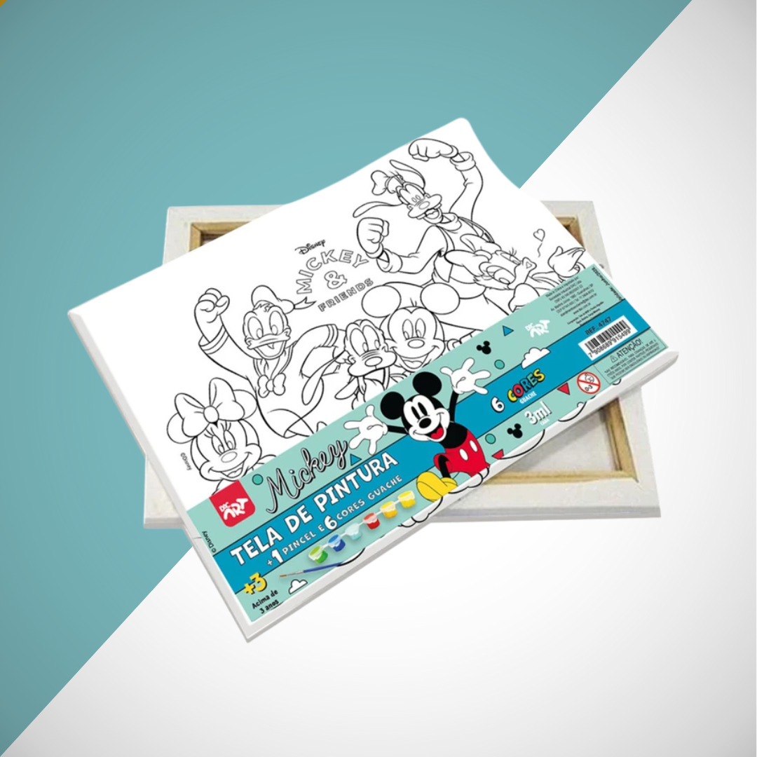 Kit Tela para Pintura Mickey + 6 Mini Tinta Guache + Pincel - DAC