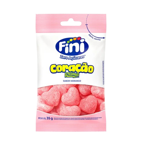 Balas de Gelatina Fini Zero Açúcares Coração Morango Azedinho 35g
