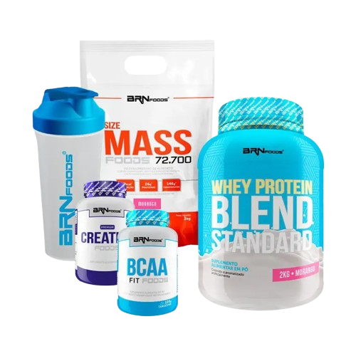 Kit Size Mass 3kg + Blend Standard 2kg + Creatina + BCAA + Coqueteleira